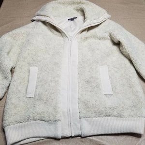 Roaman's Sherpa Jacket Full-Zip Cream Gray Size 14/16 Med Mock Neck Pockets
